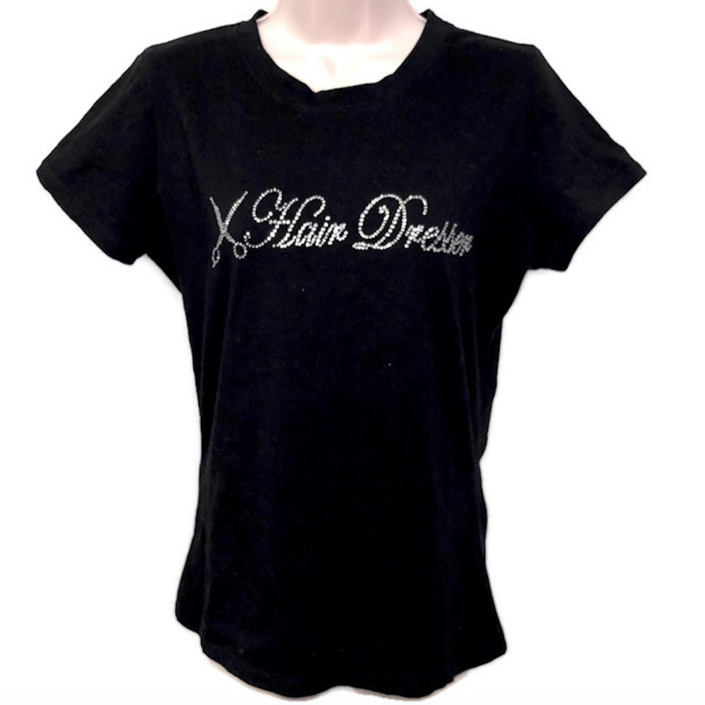 Hair Stylist Hairdresser Scissors Bling Sparkle Black T Shirt Small Tee